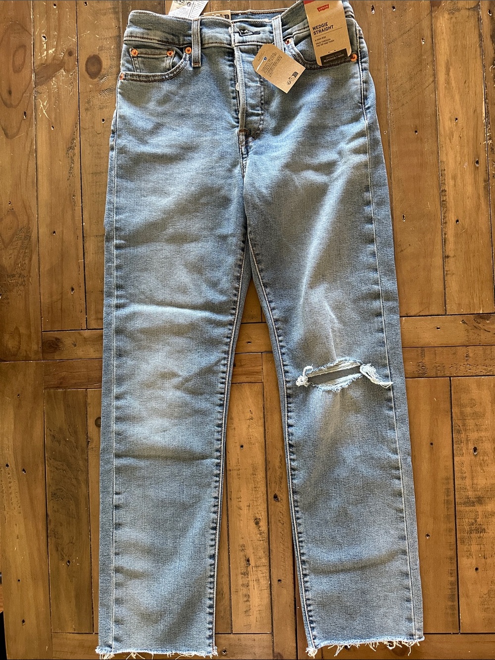 Light Women's Straight Leg Jeans with Distressed Knee wedgie straight 26x28